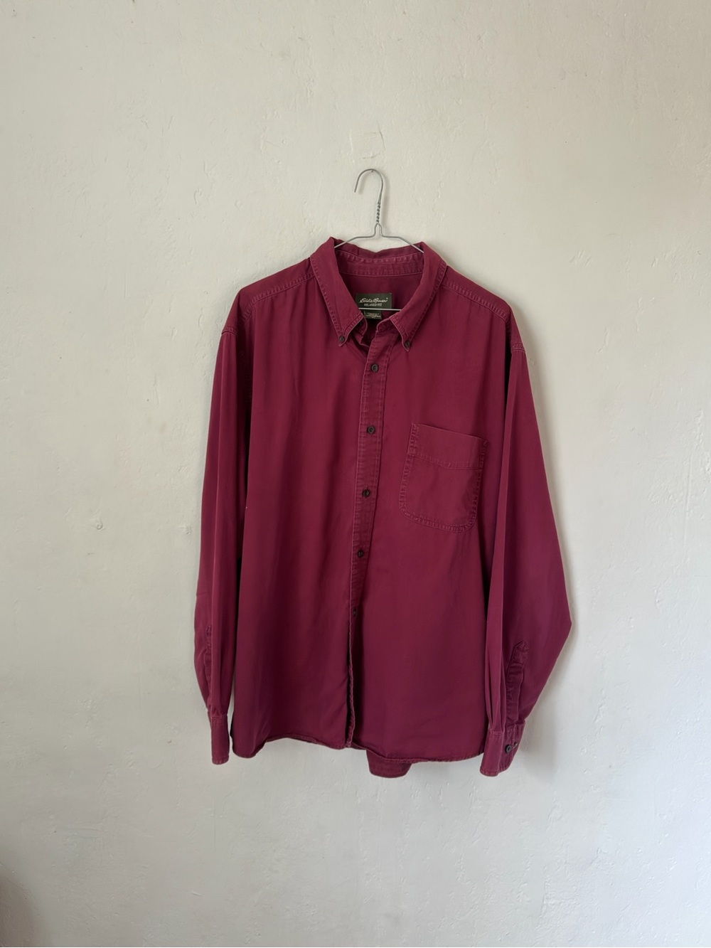 Vintage Eddie Bauer Relaxed Fit Maroon One Pocket Work Shirt Men’s Extra Large